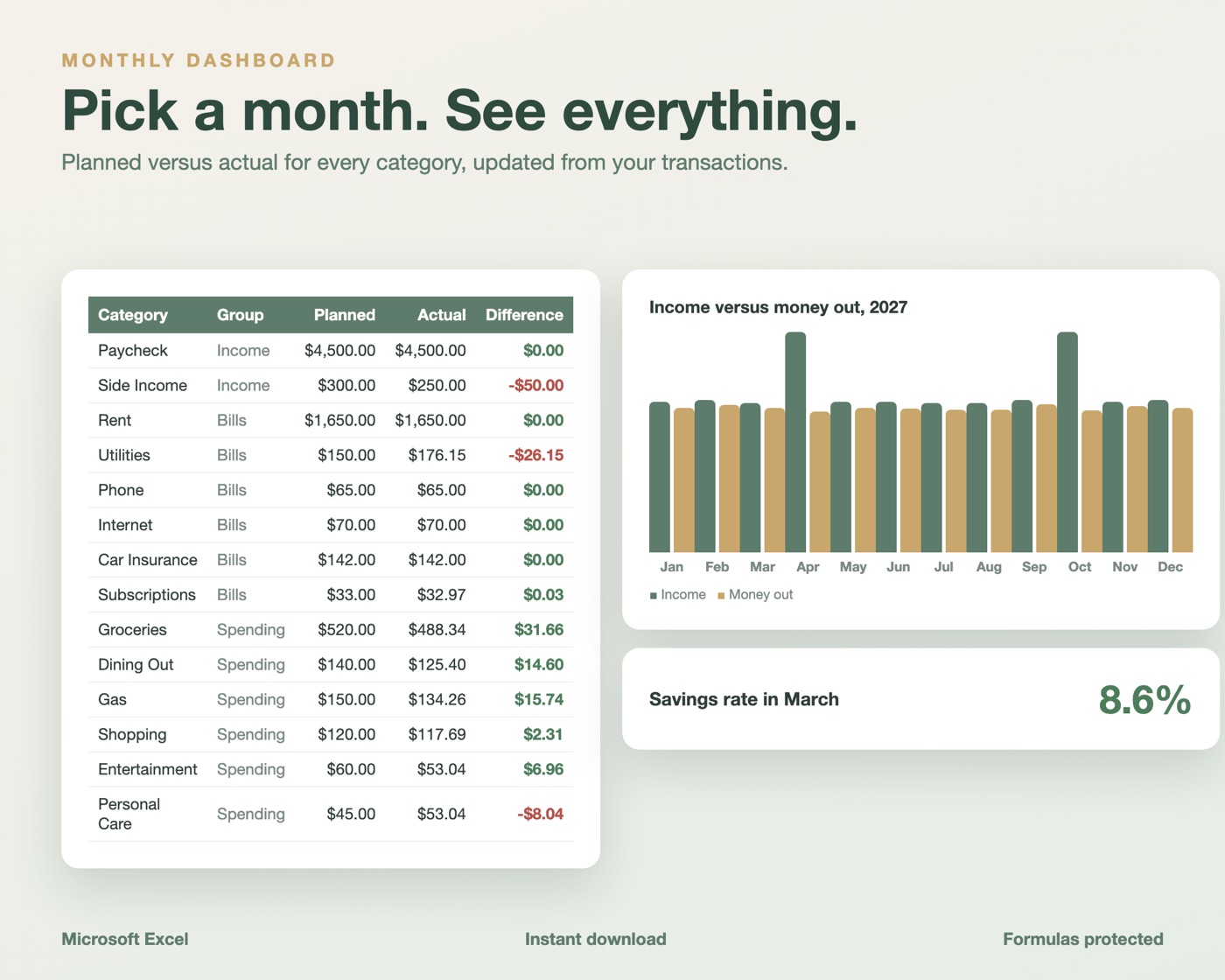 2027 Monthly Budget and Paycheck Planner screenshot